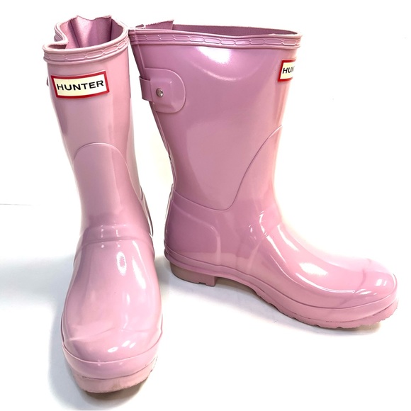 Hunter Original Adjustable Back Short Gloss Pink (Purple) Rain Boots - Picture 1 of 11